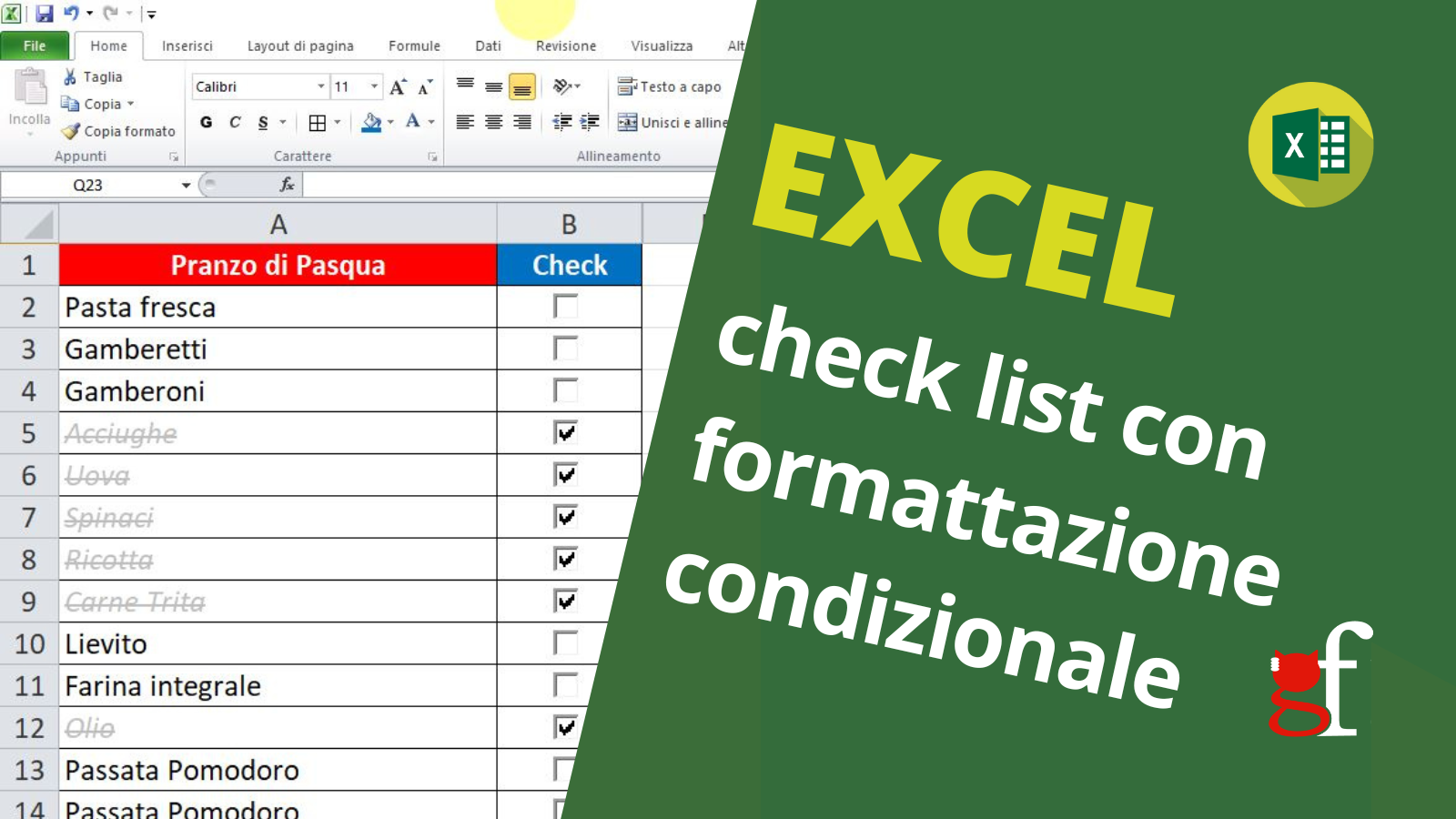 check list con formattazione condizionale