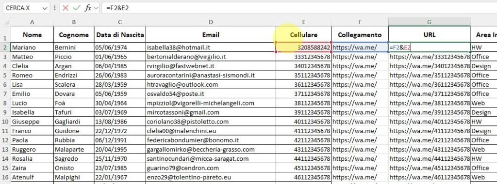 Concatenare il link con il numero di telefono
