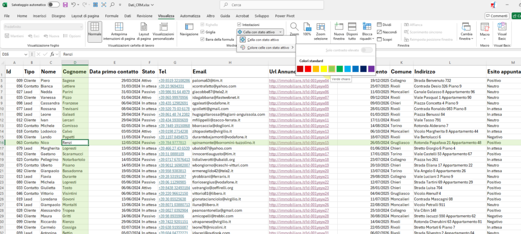 Evidenziare automaticamente le celle attive in Excel!